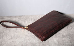 Handmade Genuine Leather Mens Clutch Cool Slim Wallet Zipper Clutch Wristlet Wallet for Men