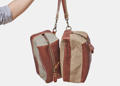Large Canvas Leather Mens Clutch Bag Zipper Wristlet Bag Purse for Men - iwalletsmen