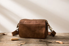 Cool Small Mens Leather Camel Bag Messenger Bags Shoulder Bags  for Men - iwalletsmen