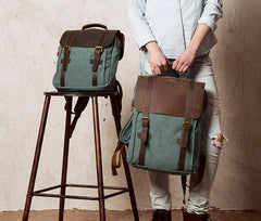 Cool Mens Canvas Leather Travel Backpack Canvas Backpack Canvas School Bag for Men - iwalletsmen