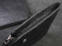 Handmade Leather Black Mens Clutch Cool Slim Wallet Zipper Clutch Wristlet Wallet for Men