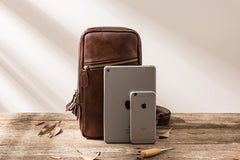 Coffee Leather Mens Sling Bag Sling Shoulder Bag Sling Backpacks for men - iwalletsmen