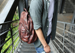 Coffee Leather Mens Backpack Travel Backpack Laptop Backpacks for men - iwalletsmen