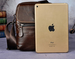 Cool Small Coffee Leather Mens Side Bag Messenger Bag Shoulder Bag for Men - iwalletsmen