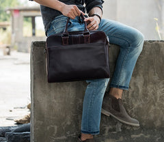 Red Brown Leather Mens Briefcase Work Bag Laptop Bag Business Bag for Men - iwalletsmen