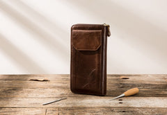 Cool Leather Mens Coffee Long Zipper Clutch Wallet Long Wallet for Men - iwalletsmen