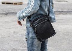 Cool Black Small Leather Mens Shoulder Bags Messengers Bag for Men - iwalletsmen