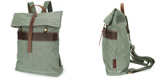 Cool Waxed Canvas Gray Leather Mens Backpack Canvas Travel Backpack Canvas School Backpack for Men - iwalletsmen