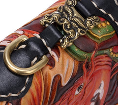 Handmade Leather Carp Mens Chain Zipper Biker Wallet Cool Leather Wallet Long Phone Wallets for Men