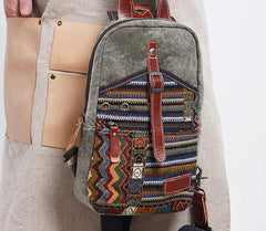 Folk Canvas Mens Sling Bag Vintage Chest Bag One Shoulder Pack for men - iwalletsmen