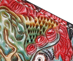 Handmade Leather Chinese Lion Tooled Mens billfold Wallet Cool Leather Wallet Slim Wallet for Men