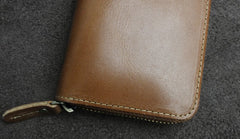 Handmade Leather Mens Cool Zipper Phone Travel Long Wallet Card Holder Card Slim Clutch Wallets for Men