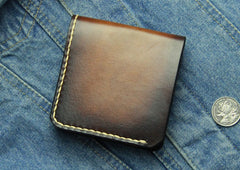 Vintage Coffee Leather Mens Slim Small Wallet Leather Bifold Wallets for Men - iwalletsmen