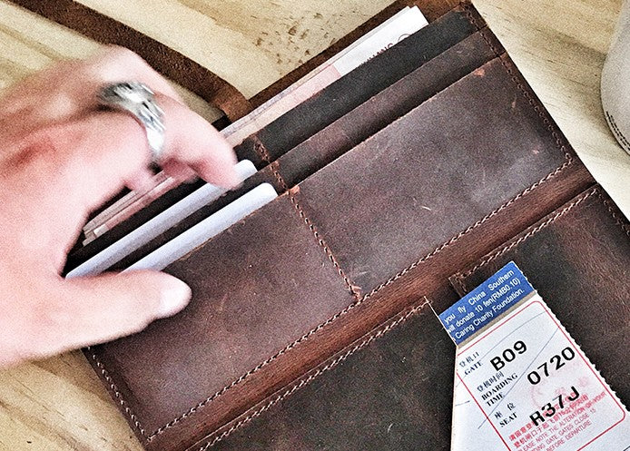 Cool Leather Mens Bifold Long Travel Wallet Leather Long Passport Wallet for Men - iwalletsmen