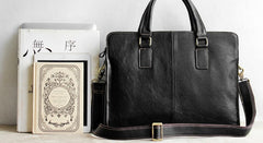 Vintage Black Leather Mens Briefcases Work Bag Laptop Bag Business Bag for Men - iwalletsmen