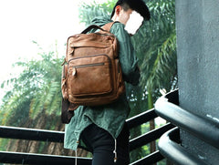 Cool Brown Mens Leather Backpack Travel Backpacks School Backpacks for men - iwalletsmen
