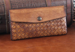 Handmade Leather Mens Clutch Cool Braided Wallet Clutch Wristlet Wallet for Men