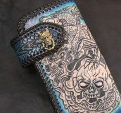 Handmade Leather Skull Punk Mens Chain Biker Wallet Cool Leather Wallet Long Wallets for Men