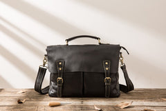 Black Leather Mens Large Briefcase Work Bag Laptop Bag Business Bag for Men - iwalletsmen