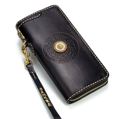 Handmade Leather Mens Chain Biker Wallet Cool Leather Wallet Long Phone Wallets for Men
