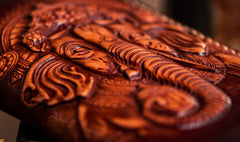 Handmade Leather Tooled Ganesh Mens Chain Biker Wallet Cool Leather Wallet Zipper Long Phone Wallets for Men