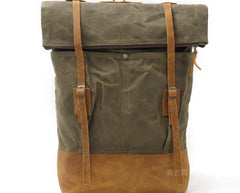 Cool Waxed Canvas Leather Mens Backpacks Canvas Travel Backpack Canvas School Backpack for Men - iwalletsmen