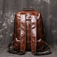 14'' Brown Leather Mens Backpack Laptop Rucksack Vintage School Backpack For Men