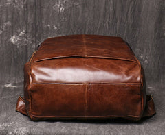 14'' Brown Leather Mens Backpack Laptop Rucksack Vintage School Backpack For Men