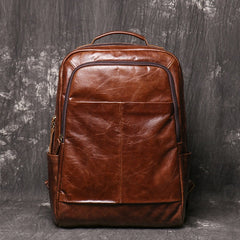 14'' Black Leather Mens Backpack Laptop Rucksack Vintage School Backpack For Men