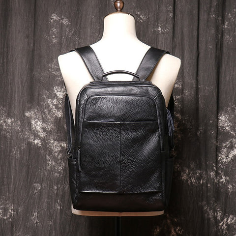 14'' Black Leather Mens Backpack Laptop Rucksack Vintage School Backpa – iwalletsmen