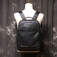 14'' Black Leather Mens Backpack Laptop Rucksack Vintage School Backpack For Men