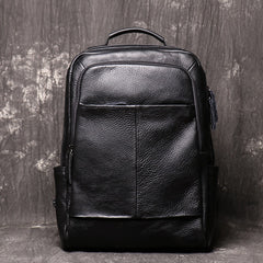 14'' Black Leather Mens Backpack Laptop Rucksack Vintage School Backpack For Men