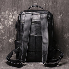 14'' Black Leather Mens Backpack Laptop Rucksack Vintage School Backpack For Men