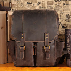 Brown Leather Mens Satchel Backpack 14'' Laptop Rucksack Vintage School Backpack For Men