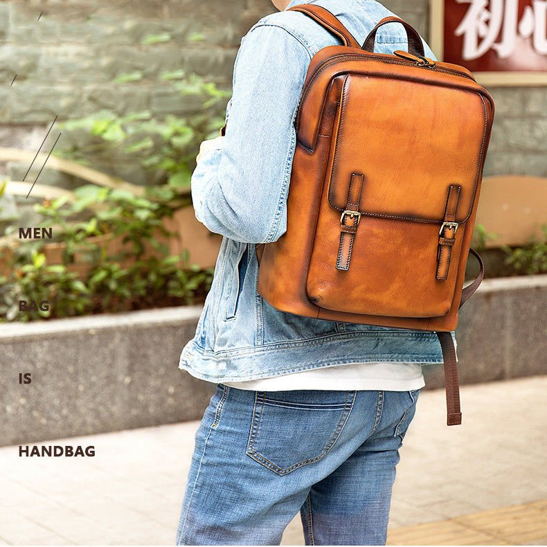 best leather mens backpack 150 14'' Leather Mens Backpack Satchel Backpack Laptop Rucksack School Bac – iwalletsmen