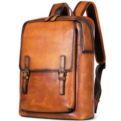 14'' Leather Mens Backpack Satchel Backpack Laptop Rucksack School Backpack For Men