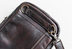 Genuine Leather Mens Cool Chest Bag Sling Bag Crossbody Bag Travel Bag Hiking Bag for men