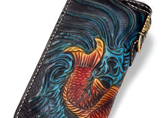 Handmade Leather Carp Mens Chain Biker Wallet Cool Leather Wallet Long Phone Wallets for Men