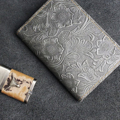 Handmade Leather Floral Mens Cool billfold Wallet Passport Card Holder Small Card Slim Wallets for Men