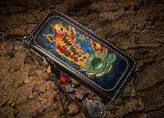 Handmade Leather Carp Mens Chain Biker Wallet Cool Leather Wallet Long Phone Wallets for Men - iwalletsmen