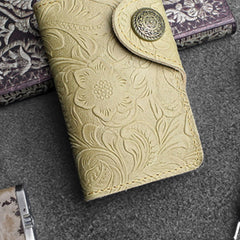 Handmade Leather Floral Mens Cool Key Wallet Wallet Card Holder Small Card Keychain Wallets for Men
