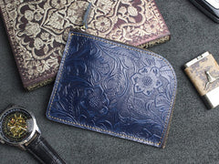 Handmade Leather Floral Mens Front Pocket Wallet Cool Slim Leather Wallet Men billfold Wallets Bifold for Men