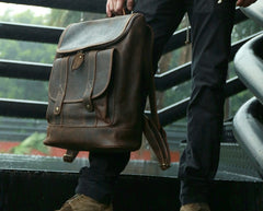 Cool Leather Coffee Mens Backpack Travel Backpacks Laptop Backpack for men - iwalletsmen