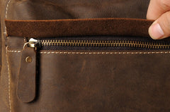 Genuine Leather Mens Cool Backpack Sling Bag Large Brown Travel Bag Hiking Bag for men