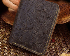 Handmade Leather Floral Mens Cool Slim Leather Wallet Men billfold Wallets Bifold for Men