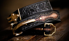 Handmade Genuine Leather Tooled Mens Belt Custom Cool Leather Men Black Belt for Men