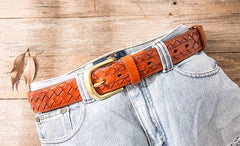 Handmade Cool Braided Leather Mens Belt Leather Belt for Men - iwalletsmen