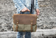 Leather Canvas Messenger Bags for men Vintage Shoulder Bag for men - iwalletsmen