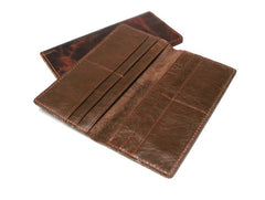 Coffee Leather Long Wallets for men Slim Bifold Vintage Men Long Wallet - iwalletsmen