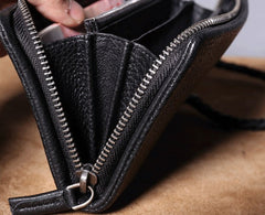 Genuine Leather Mens Cool Biker Chain Wallet Long Leather Wallet Clutch Wristlet Wallet for Men